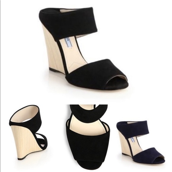 Prada Calzature Donna wedge sandal, wood heel, size 38.5 - Picture 2 of 6